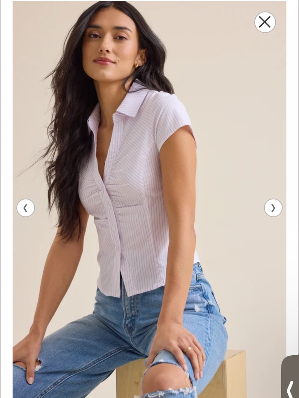 Altar'd State Jennifer Stripe Cinch Top in ivory and pink